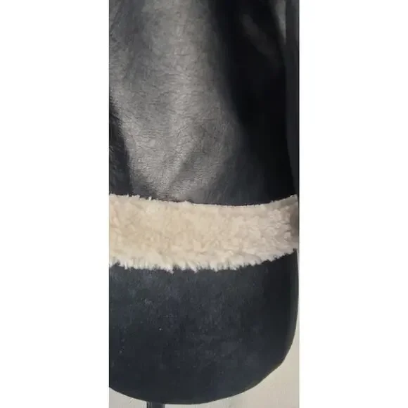 Hollister Women's Black Vegan Leather Cropped Sherpa-Lined Aviator Jacket Sz M - Picture 7 of 10